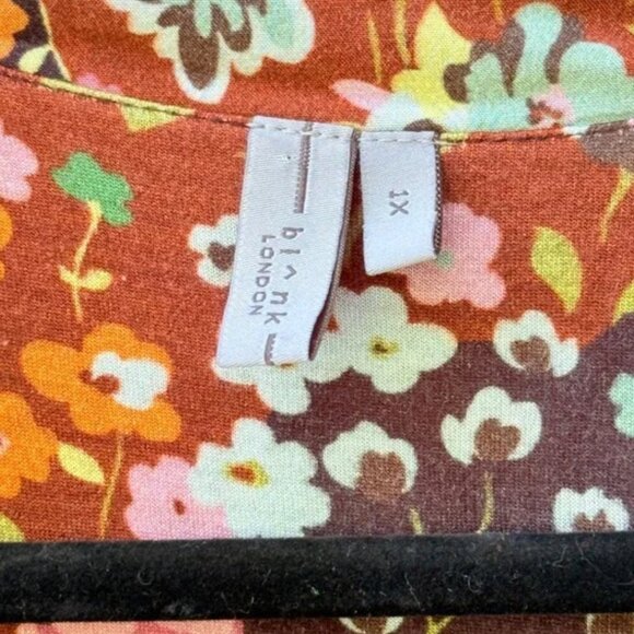 Blank London Womens 1X Long Sleeve Multicolor Boho Chic Floral Peasant Blouse - Picture 2 of 5